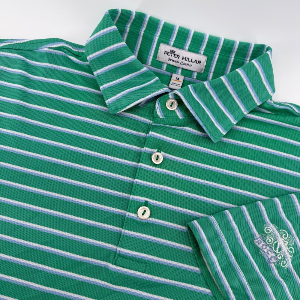 eter Millar Summer Comfort Polo Mens M Green Stripe River Oaks CC ROCC Golf
